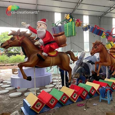 Φανάρι Zigong κιβωτίων δώρων ρητίνης αλόγων Santa διακοσμήσεων Χριστουγέννων για το λούνα παρκ